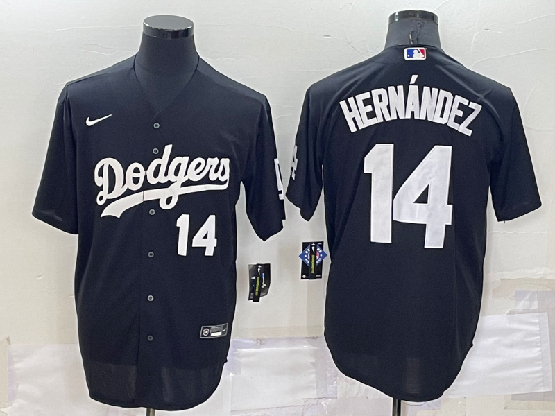 Men's Los Angeles Dodgers #14 Kiké Hernández Black Cool Base Stitched Jersey